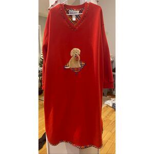 Vintage Red Night Gear Brand Oversized Long Night Gown Night Shirt w/puppy embro